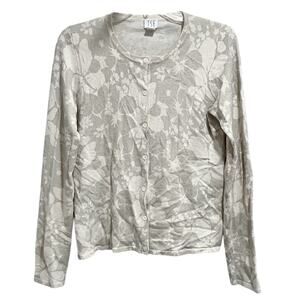 TSE Preppy Cashmere Cardigan Sweater Size Medium Beige Floral Neutral